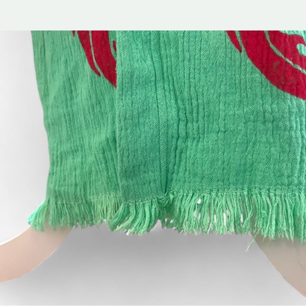 Handmade 100% 2 layers Muslin Cotton Green Kimono with Red Dragon Design - Picture 6 of 6